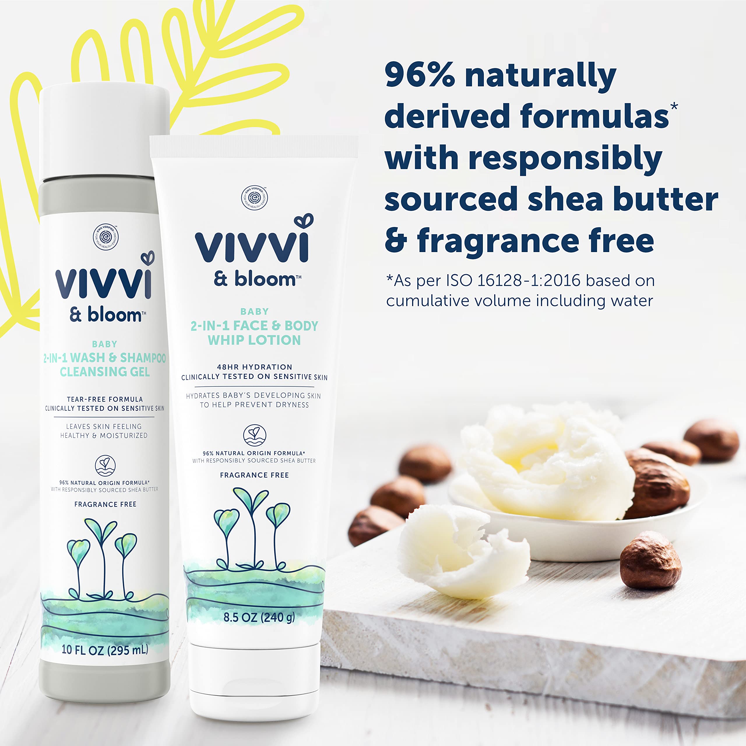 Vivvi & Bloom Gentle 2-in-1 Baby Wash & Shampoo Cleansing Gel, Leaves Sensitive Skin Feeling Healthy & Moisturized, Fragrance-Free, Formulated Without sulfates, paraben, & Dyes, 10 fl. Oz