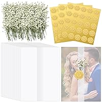 Fabbay 100 Pcs Wedding Invitations Wraps Set Include Pre Folded Vellum Jackets for 5x7 Invitations Natural Dried Pressed Flowers Gold Self Adhesive Envelope Seal Stickers for Craft DIY