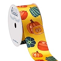 Ribbli Satin Fall Pumpkin Craft Ribbon,1-1/2 Inch x 10 Yard,Yellow/Green/Orange,Use for Gift Wrapping,Autumn/Fall Decoration,Thanksgiving,Farm Decor,Home Decor