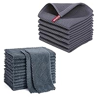Homaxy 12 Pack Kitchen Coral Velvet Dish Cloths(10 x 10 Inches, Dark Grey) and 100% Cotton Waffle Weave Kitchen Dish Cloths 12x12 Inches 6-Pack Dark Grey