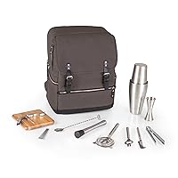 PICNIC TIME Bar Backpack 16-Piece Portable Cocktail Set, Portable Bar Case with Cocktail Shaker Set, (Gray)