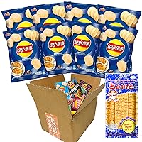 Asia's Finest Chips: ASIAN LAYS Variety 8 Pack Chips Bundle with Bento Squid Snack! (Roasted Garlic Oyster)