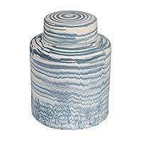 Creative Co-Op, Blue Stoneware Striped Ginger Jar with Reactive Glaze, White, Large