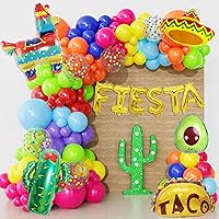 Ouddy Life 121Pcs Mexican Fiesta Taco Party Decorations, Fiesta Balloon Arch Garland Kit Cinco De Mayo Decor with Cactus Avocado Taco Mexican Hat for Carnival Festival Birthday Baby Shower Supplies