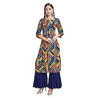 Indian Kurti for Womens With Palazzo | Rayon Printed Sarara Style Kurta Kurtis Tunic For Women
