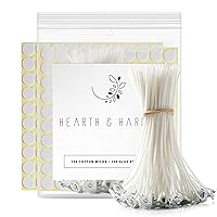 Hearth and Harbor Candle Wicks for Candle Making and Adhesive Candle Wick Stickers, 100 6-Inch Cotton Wicks + 100 Double-Sided Heat Resistant Candle Stickers