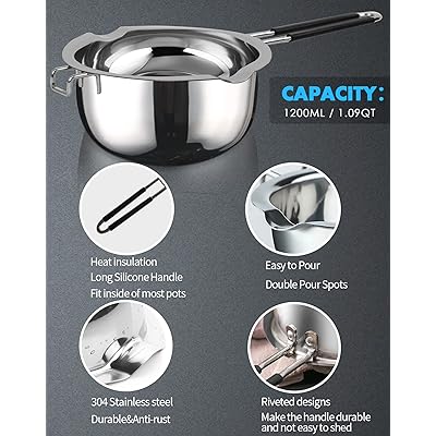 Double Boiler Pot 1200ML/1.1QT, Stainless Steel Chocolate Melting Pot for Melting  Chocolate, Candy, Candle, Soap, Wax 