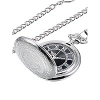 Quartz Pocket Watch for Men with Black Dial and Chain Vintage Roman Numerals Christmas Gifts Birthday