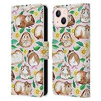 Head Case Designs Officially Licensed Micklyn Le Feuvre Guinea Pigs and Daisies in Watercolour On Pink Patterns 2 Leather Book Wallet Case Cover Compatible with Apple iPhone 13