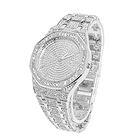 Halukakah Diamond Gold Watch, Men's 18K Real Gold-Plated/Platinum White Gold-Plated 40 mm Wide Octagonal Round Dial Quartz Bracelet 22 cm with Cuban Link Chain 20 + 45 cm Necklace Bracelet with Gift