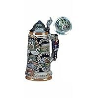 King German Beer Stein Bavarian Castle Stein, Ludwig 3-D handle, Neuschwanstein Crystal lid 0.75 liter tankard, beer mug KI 309-LHK 0,75L Ludwig