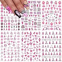 Breast Cancer Nail Art Stickers Decal 3D Self-Adhesive Nail Decals Pink Ribbon Nail Stickers Heart Breast Cancer Awareness Nail Design DIY Manicure Tips Nail Charms Decoration for Women Girls 6 Sheets