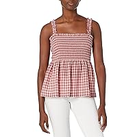 Lucky Brand Women's Sleeveless Square Neck Ruffle Strap Smocked Tank Top