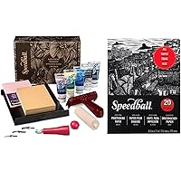 Speedball Deluxe Block Printing Kit with Printmaking Paper, Includes Inks, Brayer, Bench Hook, Lino Handle and Cutters, Speedy-Carve Block, Mounted Linoleum Block