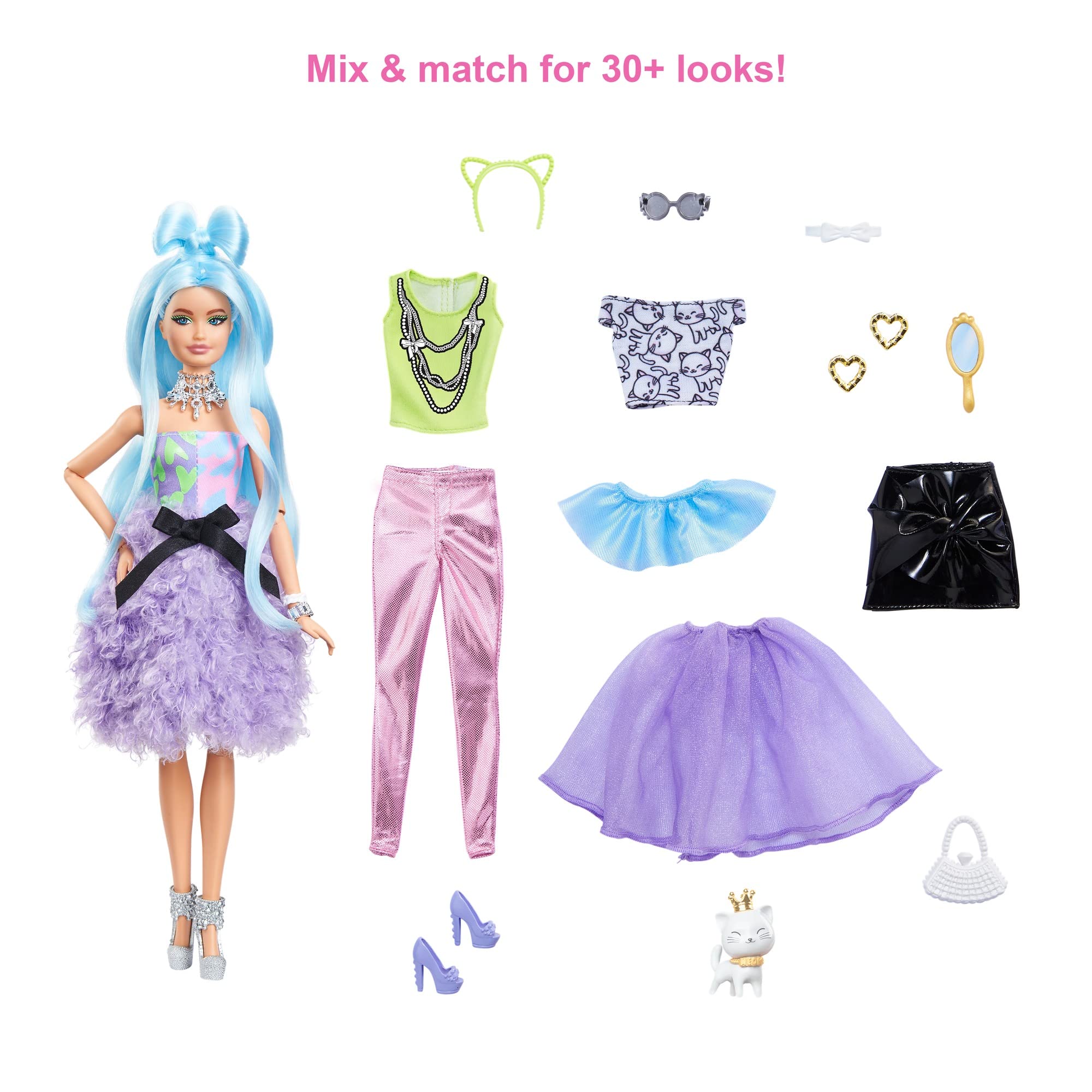 Barbie Extra Doll & Accessories Set with Pet, Mix & Match Pieces for 30+ Looks, Multiple Flexible Joints, Kids 3 Years Old & Up, GYJ69