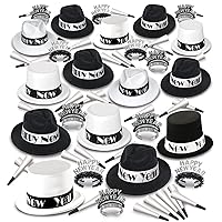 Beistle Roaring 20’s Assortment for 100 People New Year’s Eve Party Supplies Photo Booth Props – Hats, Tiaras, Noisemakers, One Size, Black/White