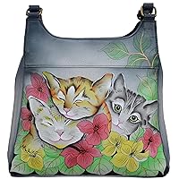 Anna by Anuschka Women Hand Painted Leather Triple Compartment Satchel