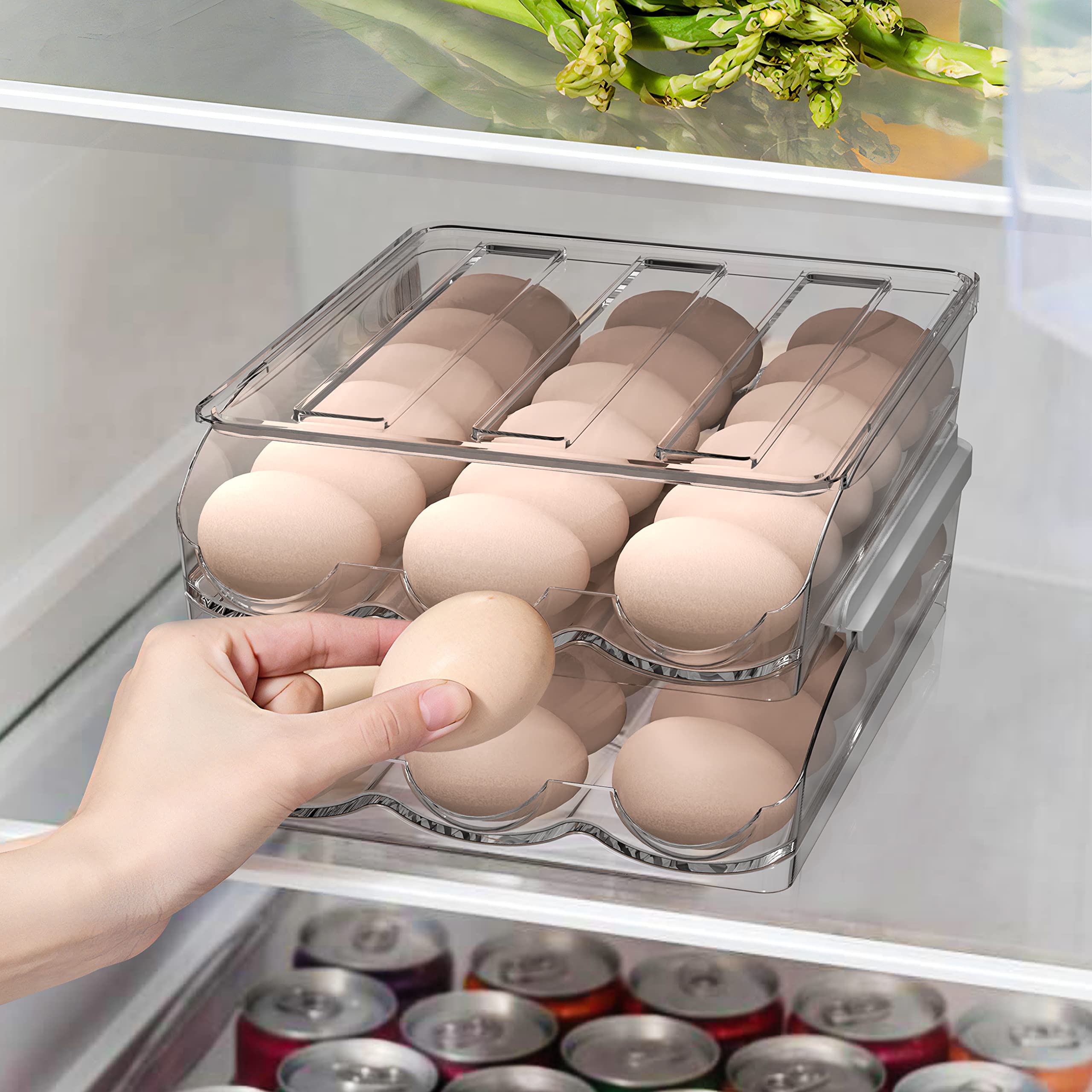 bonusuper Egg Container for Refrigerator, 36 Egg Holder for Refrigerator, Egg Storage Container Organizer Egg Tray Household Egg Fresh Storage Box for Fridge (2 Layer)