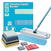 E-Cloth 13-pc Cleaning Supply Kit, Includes Microfiber Cleaning Cloth and Mop Supplies, Multi-use Cleaner Set for Glass, Window, Surface, Floor, Bathroom, Stainless Steel, Dishwasher, 100 Wash Promise