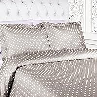 Superior Cotton Blend 600 Thread Count Duvet Cover Set, Polka Dot Design, Includes 1 Duvet Cover with Button Closure 2 Pillow Shams, Luxury Bedding, Sateen Weave, King/California King, Light Grey