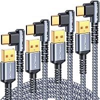 MRGLAS USB C Charger Cable 3.2A, [4-Pack,10+6.6+3.3+1.6FT] Type C Fast Charging Cable Right Angle [90°& Gold-Plated] Durable Nylon Braided USB A to USB C Cord for Samsung S10 S9 Note 8 S21 LG