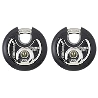 BRINKS Heavy Duty Padlock & Key 2 Pack- 70mm Stainless Steel Keyed Alike Commercial Discus Keyed Lock for Storage Shed, Garage, Locker, Sliding Doors, Cabinets & More Round with Steel Shackle, Black