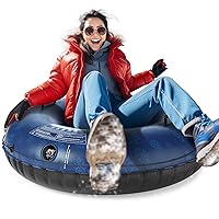 QPAU Winter Snow Tube 48 inch, Inflatable Snow Sled for Kids and Adults, Heavy Duty Thickened Double Bottom with Sturdy Handles for Winter Outdoor Sport