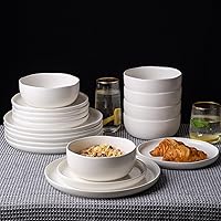 AmorArc Ceramic Dinnerware Sets, Wavy Rim Stoneware Plates and Bowls Sets, Highly Chip and Crack Resistant | Dishwasher & Microwave & Oven Safe Dishes set, Service for 4 (12pc)-Matte Speckled White