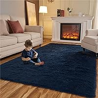 Arbosofe Rugs for Living Room, Area Rug for Bedroom, 6 x 9 Clearance Navy Blue Nursery Room Rug, Large Throw for Playroom Room- Soft, Fluffy, Shaggy Carpets for Kids Room Girls