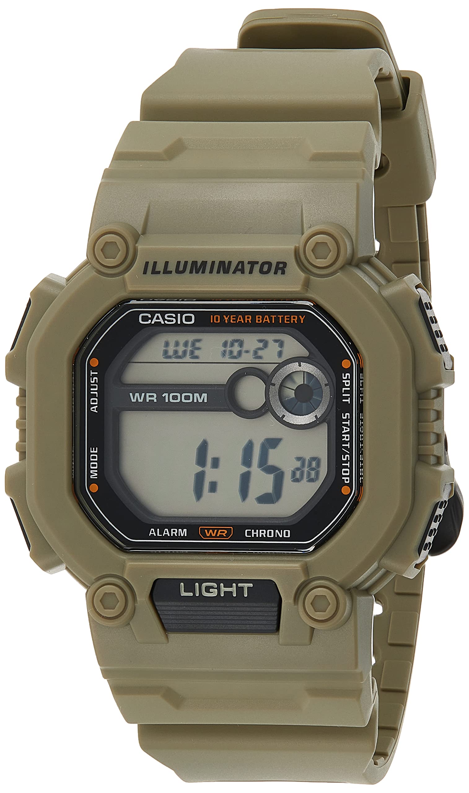Casio LED Illuminator 10-Year Battery Extra Long Band Countdown Timer Daily Alarm Full-Auto Calendar Men's Digital Watch (Casio Model: W-737HX-5AV)