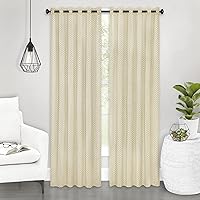 Bedford Front Tab Window Curtain Panel - 42 Inch Width, 63 Inch Length, 2-inch Rod Pocket - Tan - Ultra-Soft Light Filtering Fabric with Yarn Dyed Woven Accents & Machine Washable by Achim Home Decor