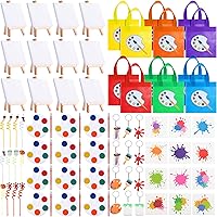 Paint Party Favors Kids Toddler Art Party Painting Canvas Watercolor Paints Art Painting Straws Keychain Temporary Tattoo Tote Bags Set for Kids Birthday Valentine Prizes(Round, 84 Pcs)
