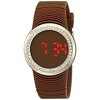 Faceless Touch Screen LED Digital Crystal Case Brown Rubber Sports Cool Easy to Read Big Number Watch TK644BR