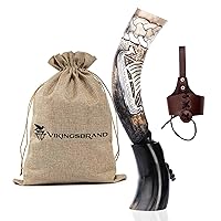 Authentic Handmade Viking Drinking Horn - Medieval Norse Ale Drinking Mug For Vikings with Stand - Hand Engraved Viking's Drink Cup - Food Safe Beer Horns (Drakkar - African Horn)