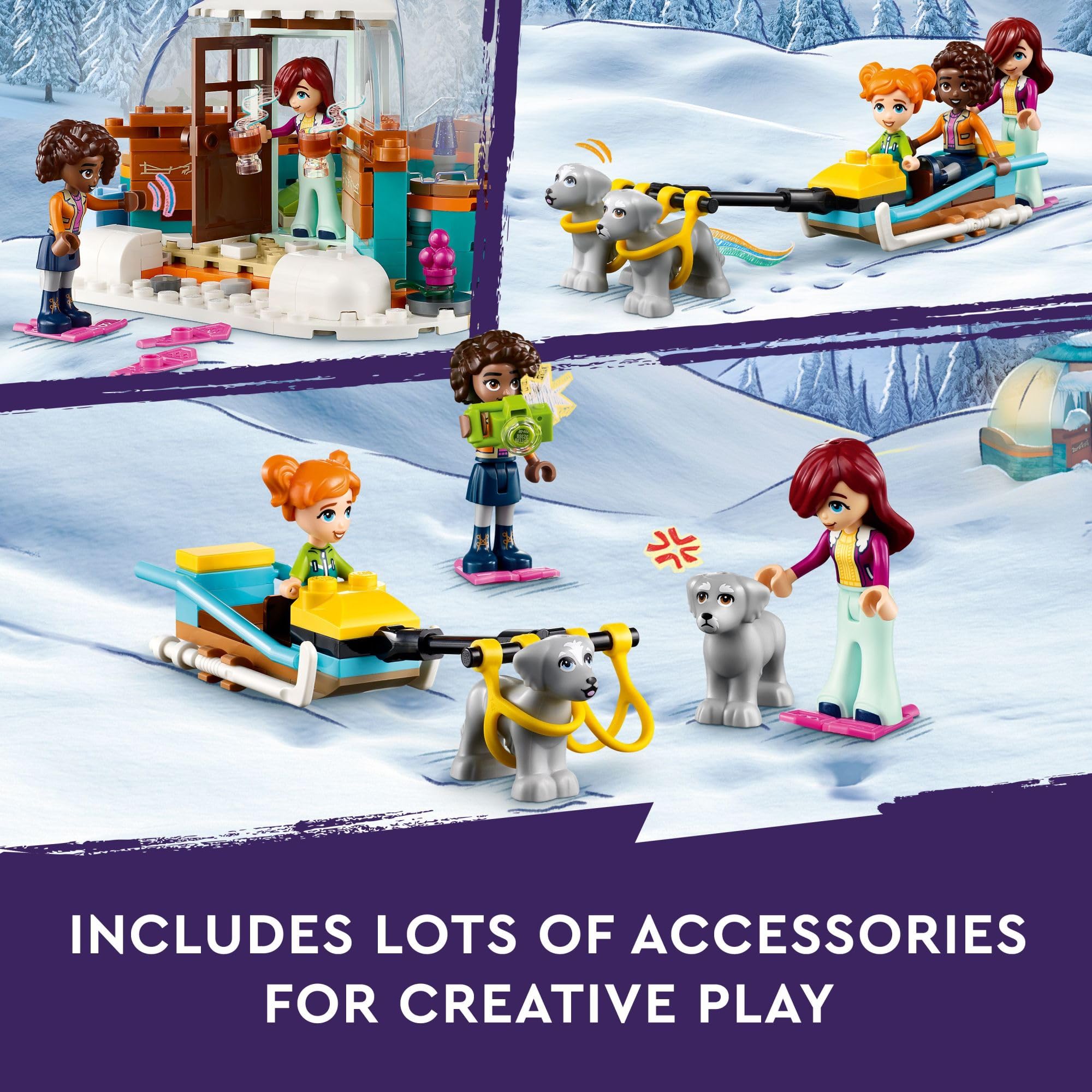 LEGO Friends Igloo Holiday Adventure 41760 Building Toy Set for Ages 8+, with 3 Dolls, 2 Dog Characters, A Winter Themed Gift for Kids 8-10 Who Love Snowy Adventures, Dog Sledding and Pretend Play