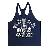 World Gym W300 String Mens Tank Top (L, Navy)