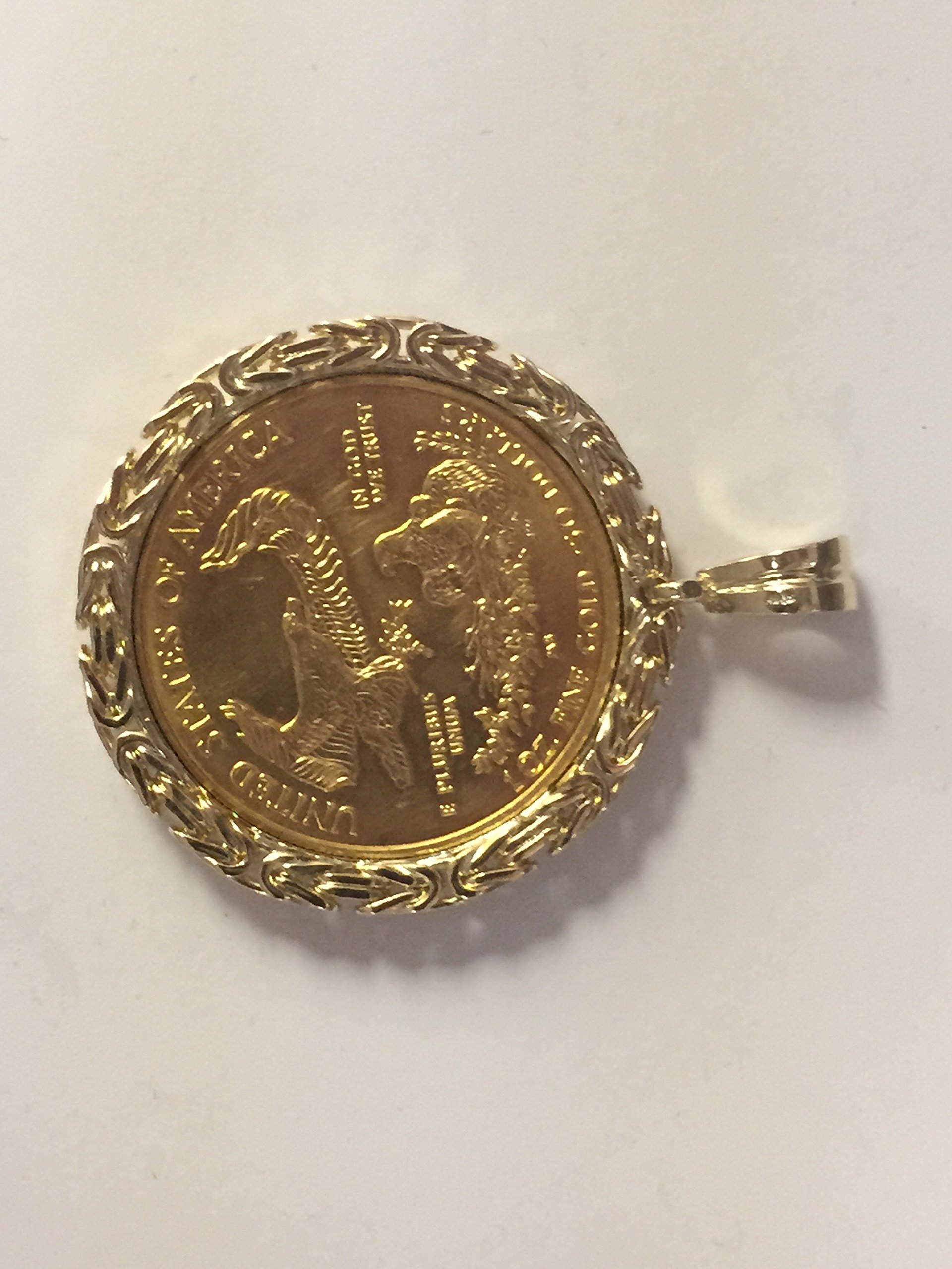 TEX 22K Fine Gold 1 Oz American Eagle Coin -14K Frame Byzantine Pendant 5940(Random Year Coin)