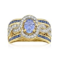 Ross-Simons 0.80 Carat Tanzanite and .60 ct. t.w. Sapphire Ring With .30 ct. t.w. White Zircon in 18kt Gold Over Sterling
