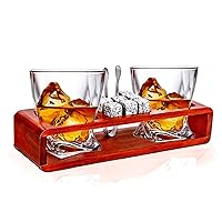 Bezrat Old Fashioned Whiskey Glasses Gift Set - + Whisky Chilling Stones and accessories on Wooden Tray - Scotch Bourbon Glasses – Granite Chilling Rocks (Whiskey Gift set)