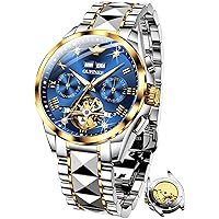 OUPINKE Men's Automatic Watch Diamond Skeleton Mechanical Self Winding Luxury Dress Wrist Watch Sapphire Crystal Tungsten