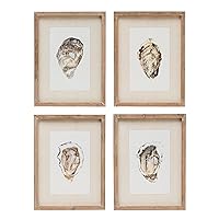 Creative Co-Op Wood Framed Wall Décor with Oyster Print, Multicolor, Set of 4