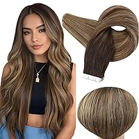 Full Shine Brown Tape in Hair Extensions 18 Inch Brown Root Tape in Extensions 50g 20pcs 2/3/27 Dark Brown to Honey Blonde Mixed Brown Hair Extensions Tape in Ombre Hair Extensions Real Human Hair