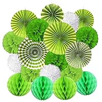 Hanging Paper Fan Set, Tissue Paper Pom Poms Flower Fan and Honeycomb Balls for Birthday Baby Shower Wedding Festival Decorations - Green