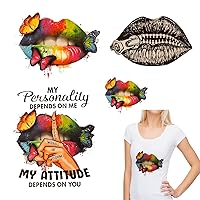 4 Pieces Iron On Patches for Clothing, BENBO Butterfly Lips Patches DIY Iron On Embroidered Applique Colorful Lips Butterfly Sewing Decals Patches Heat Transfer Stickers for Clothes Backpacks Hats
