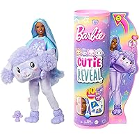 Barbie Cutie Reveal Doll with Purple Hair & Poodle Costume, 10 Suprises Include Accessories & Mini Pet (Styles May Vary)