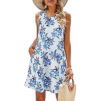 SimpleFun Summer Dresses for Women Beach Floral Tshirt Sundress Casual Pockets Boho Tank Dress