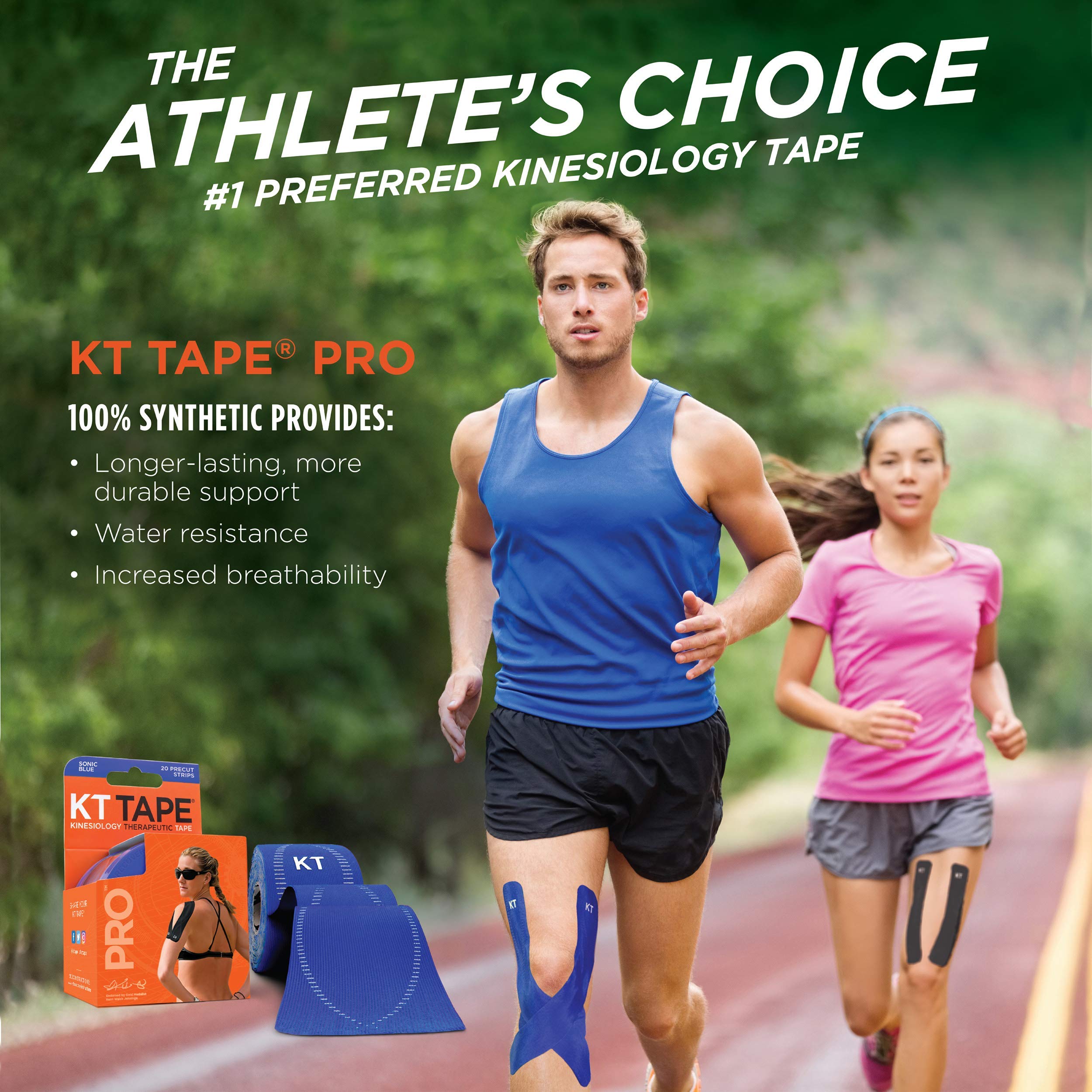 KT Tape, PRO Synthetic Kinesiology Athletic Tape, 20 Count, 10” Precut Strips, 20 Precut Strips