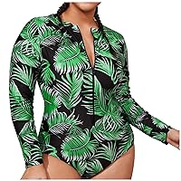 Plus Size Swimsuit for Women Tummy Control and Matching for Husband Two Piece Set Women's Zip Printed Conserva