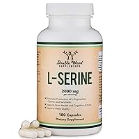 L-Serine Capsules (Third Party Tested) - 2,000mg Servings Used in Clinical Study, 180 Count, 500mg per Capsule (Amino Acid for Serotonin Production and Brain Support) by Double Wood Supplements