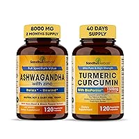 Sandhu Herbals Organic 4in1 Ashwagandha w/Zinc & Organic Turmeric Curcumin w/Bioperine Black Pepper Extract| Supports Immune System, Stress Relief, Mood, Energy, Joint & Healthy Inflammatory Support